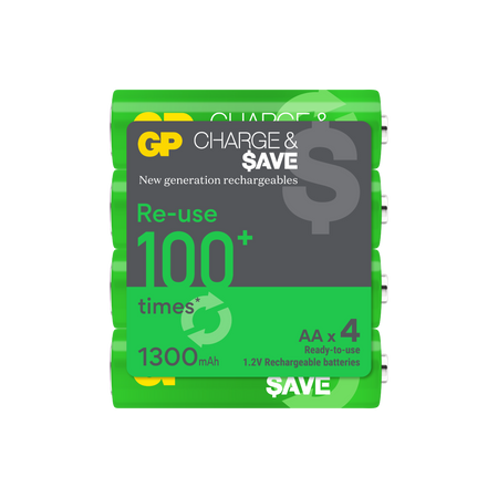 GP Charge & $ave NiMH 1300mAh AA battery 4's