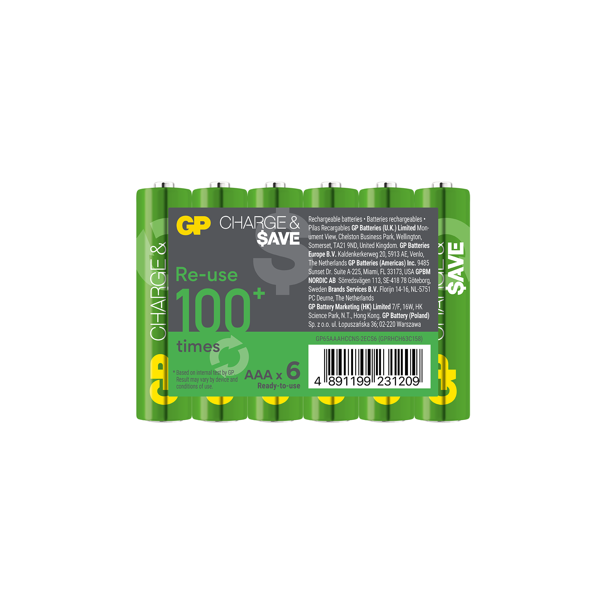 GP Charge & $ave NiMH 650mAh AAA 6's Battery