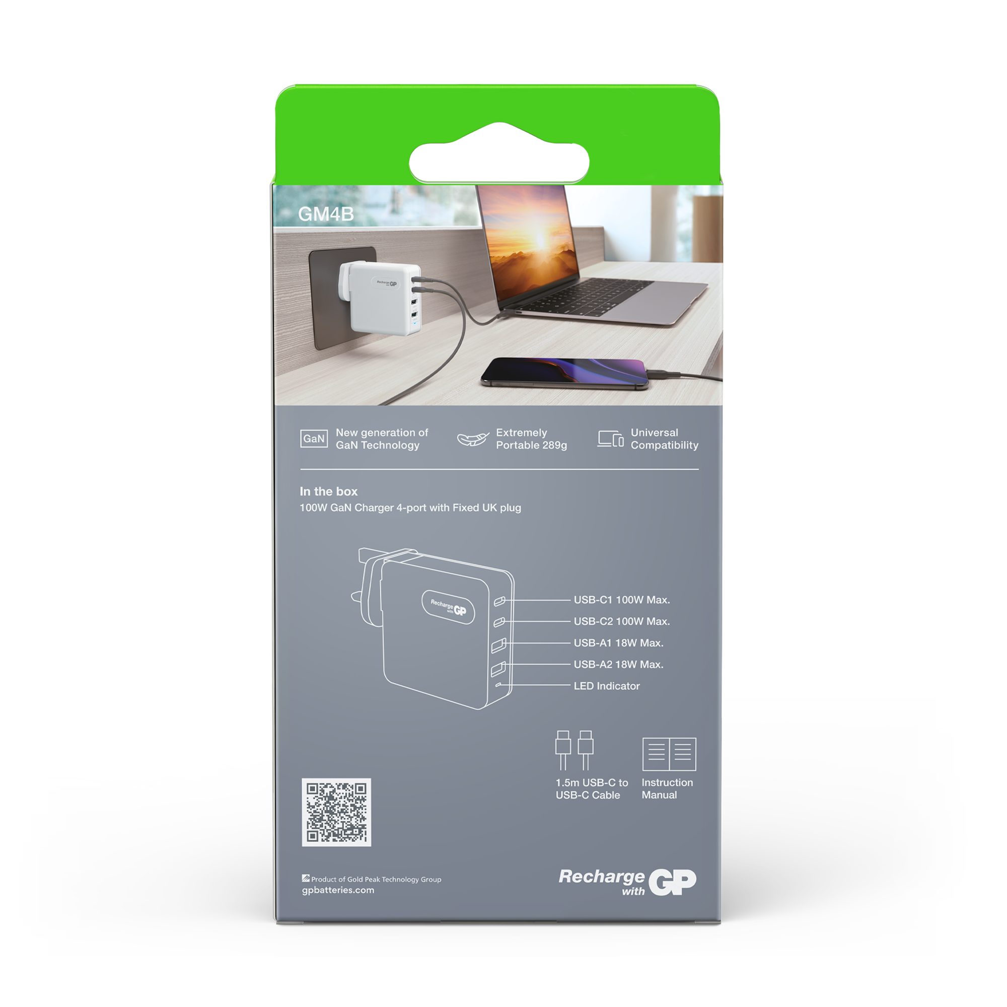 GP 100W GaN Charger 4-ports USB-C & USB-A