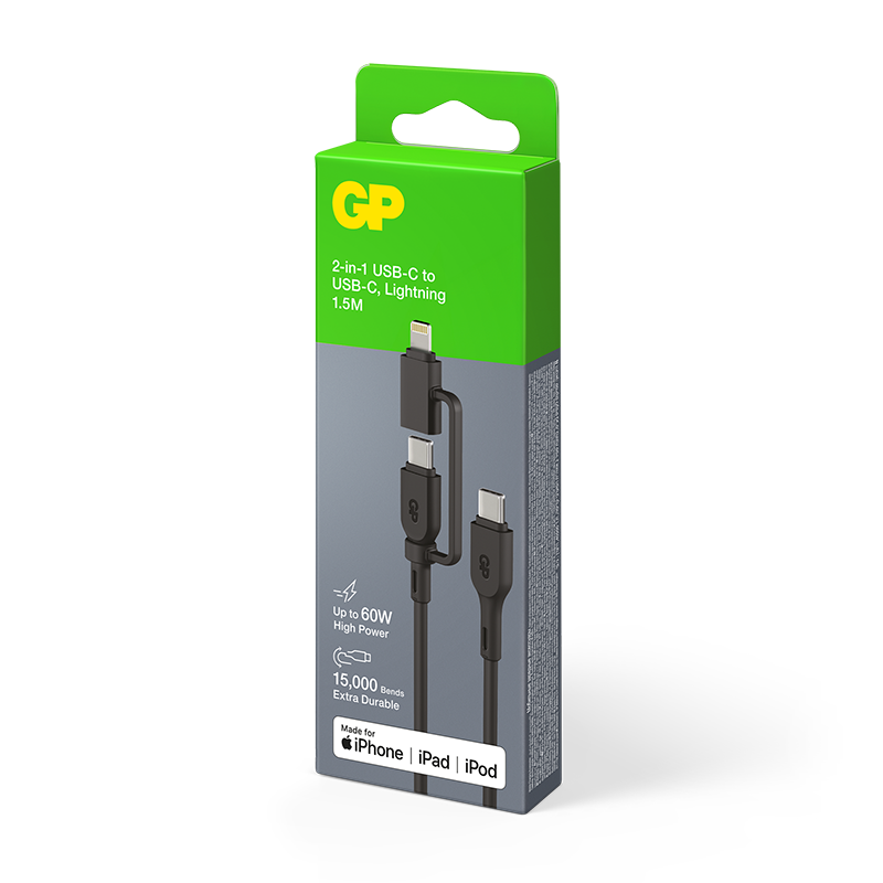 GP 1.5m 2-in-1 USB-C to USB-C/Lighting 60W Charge and Sync Cable CXBP
