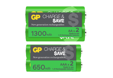 GP Charge & $ave NiMH 1300mAh AA battery 2's + 650mAh AAA battery 2's