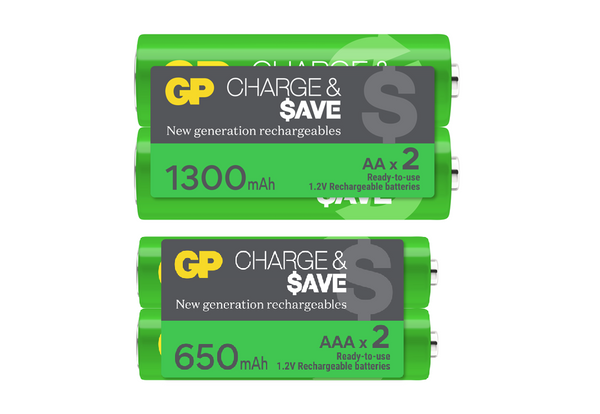 GP Charge & $ave NiMH 1300mAh AA battery 2's + 650mAh AAA battery 2's