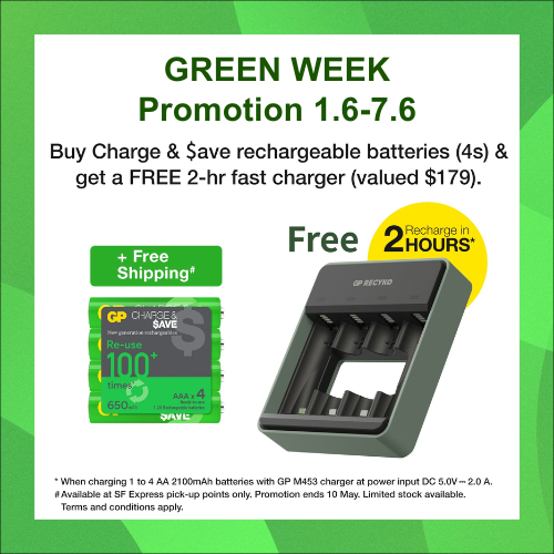 GP Charge & $ave NiMH 650mAh AAA Battery 4s + 2-hr fast charger