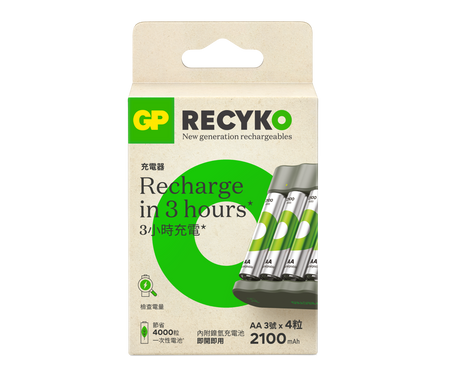 GP Recyko 4-slot NiMH USB-Charger B441 with 2100mAh AA NiMH batteries x 4's