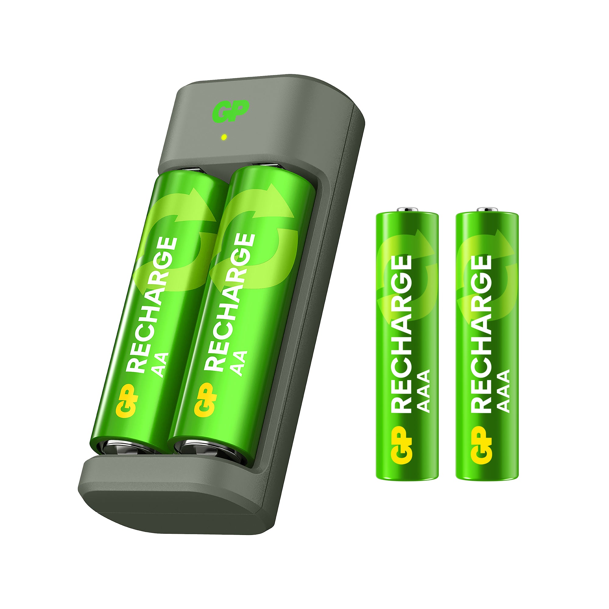 GP Recharge Charger with 2pc AA 1000mAh + 2pc AAA 400mAh NiMH Batteries