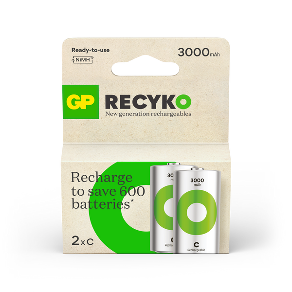 GP Recyko NiMH 3000mAh C size battery 2's